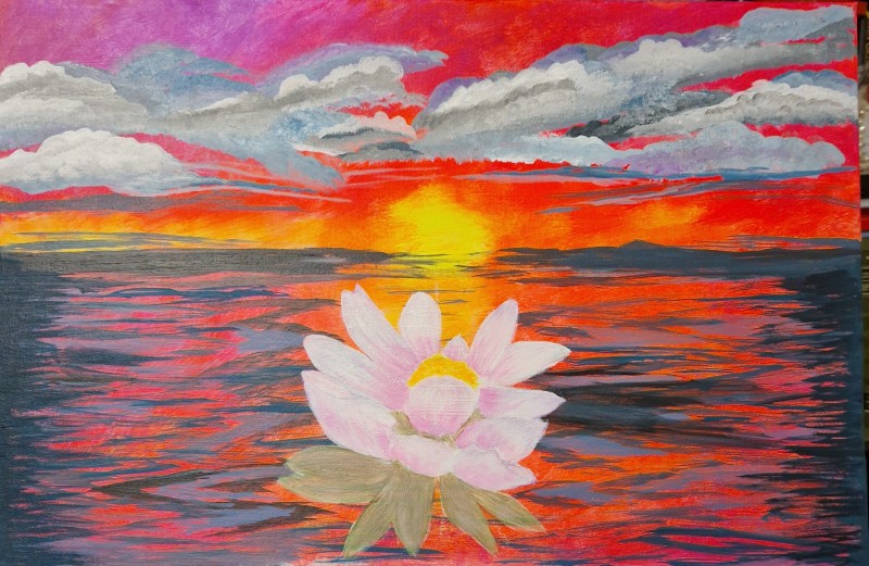 Solnedgång,Lotus,Rödorange