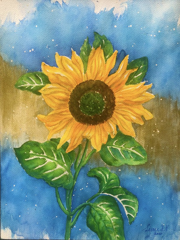 solros,blommor,akvarell