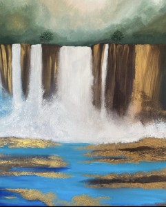 Waterfall. Akryl,Canvas,Grön