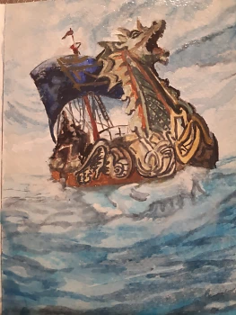 Skepp,Saga,Hav. Akvarell från Narnias Kung Caspian