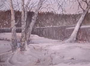 Vinter,Ljus,Natur. Akvarell på saunders waterford. Säljes