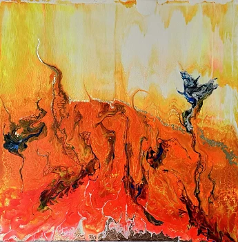 Eldig,Orange,Dramatisk. ”Våreld” är en vågad målning