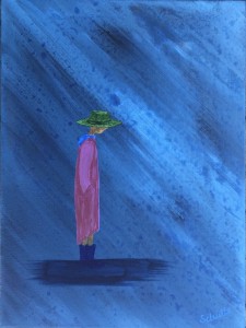 Blå,Pojke,Regn. Originalmålning på deep edge canvas