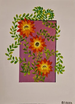 Blommor,Blad,Ram. Kanvas på skiva