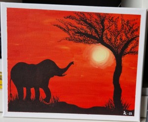 Akryl,Canvas,Elefanten. Akryl på canvas