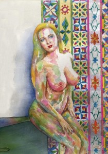 nude,kvinna,akvarell