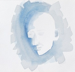 Intryck av uttryck II  blå. akvarell,ansikte,porträtt