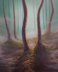 Misty forest. Akryl,Skog,Canvas