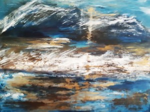 Blå Bergen. berg,målning,akryl