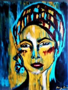 Kvinna med sjal. sjal,målning,akryl