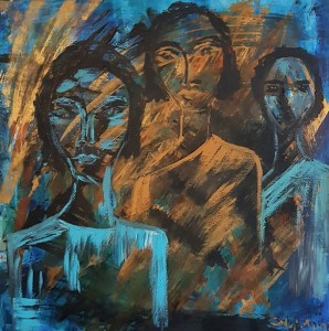 Tre kvinnor. akryl,målning,eskilstuna