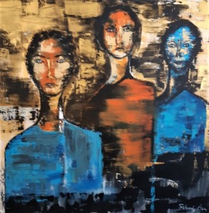Tre Systrar.systrar,målning,akryl