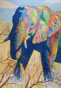 elefant,abstrakt,akvarell. Målad i akvarell på syrafritt